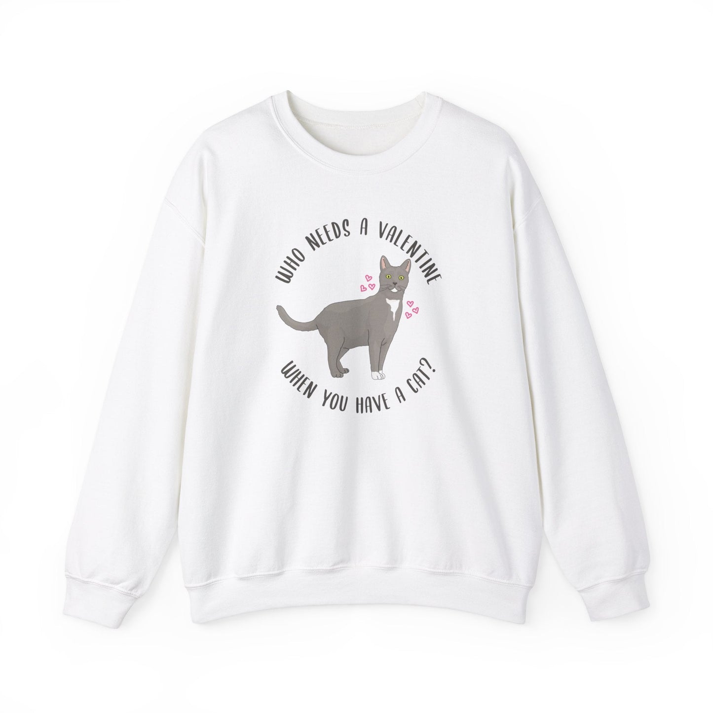 Who Needs A Valentine When You Have A Cat? | Crewneck Sweatshirt - Detezi Designs-33706331345844847014