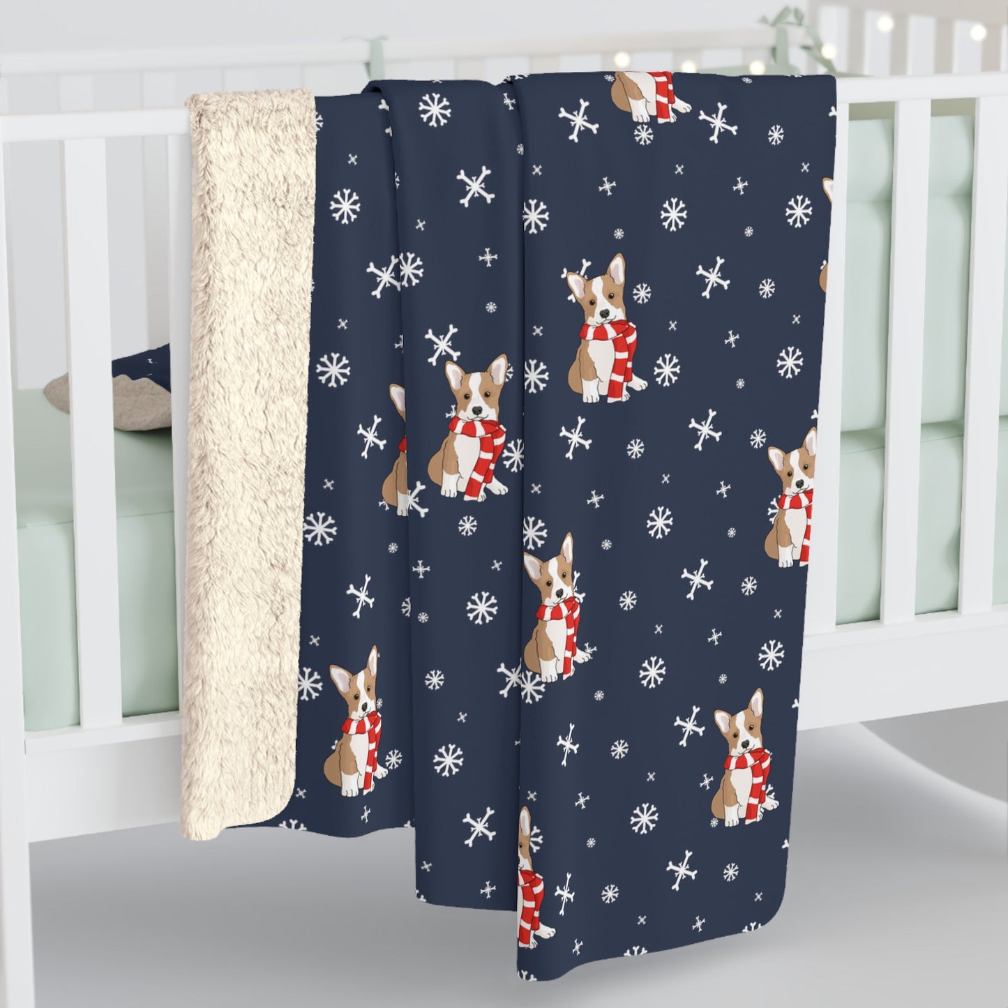 Winter Corgi Puppy Blanket | Sherpa Fleece - Detezi Designs-69278986649727090061