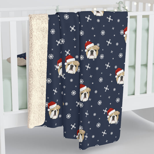 Winter English Bulldog Blanket | Sherpa Fleece - Detezi Designs-82446241051484181674