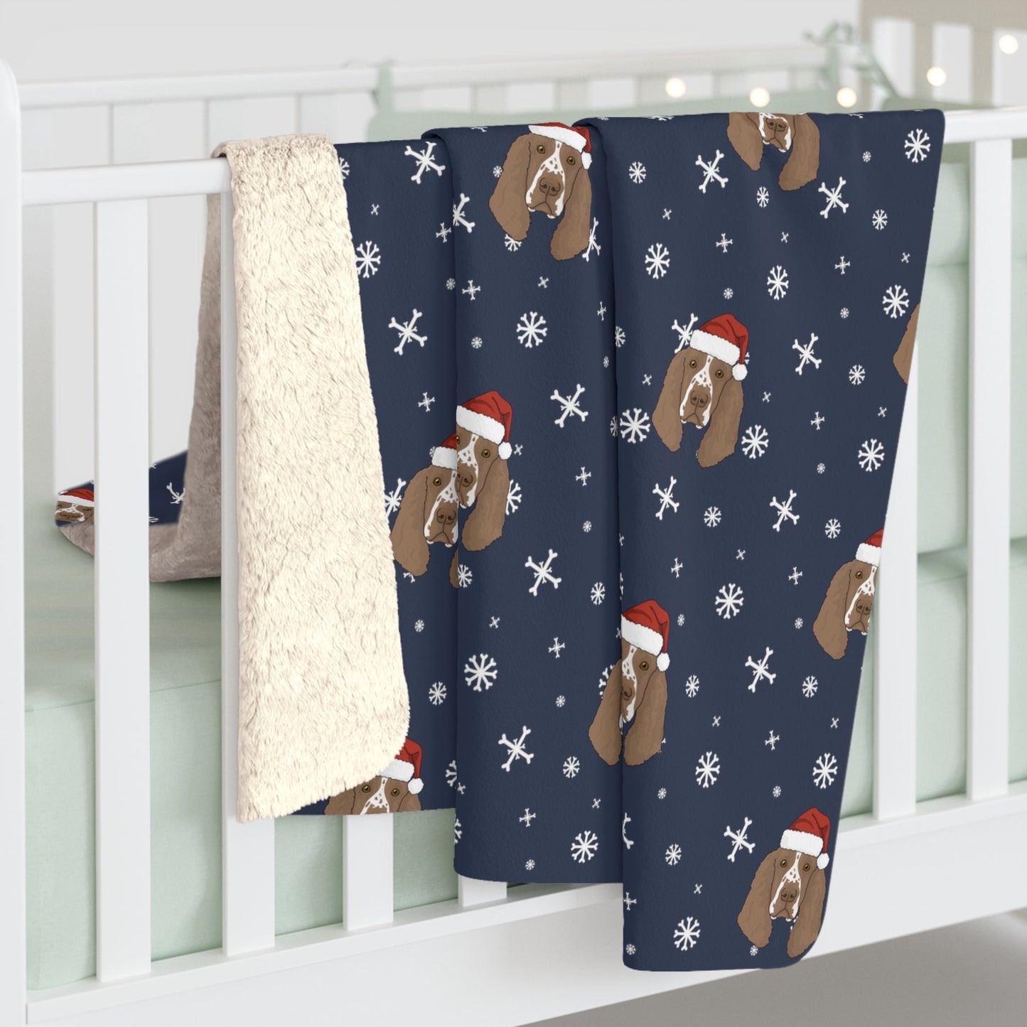 Winter English Springer Spaniel Blanket | Sherpa Fleece - Detezi Designs-25739598870699131779