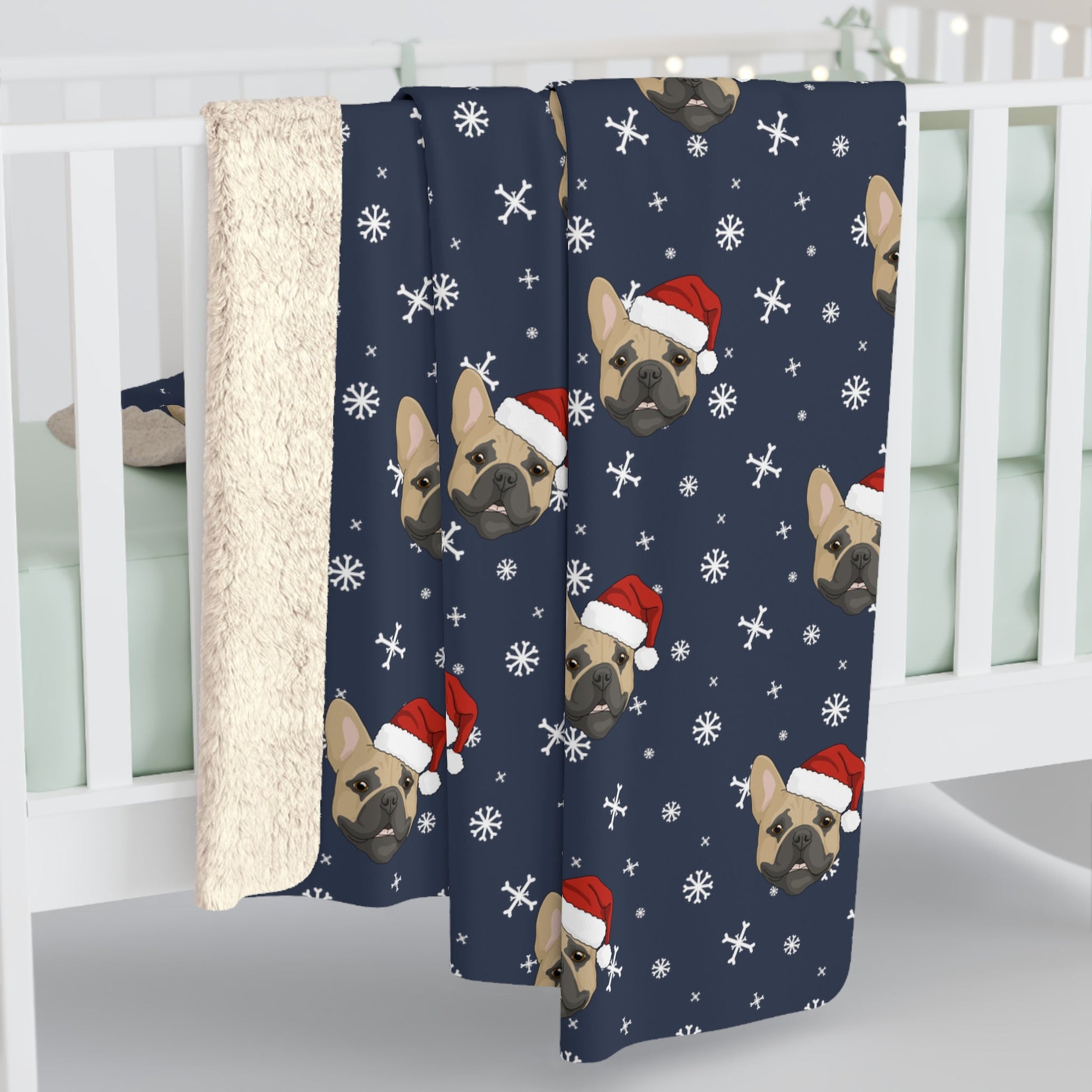 Winter French Bulldog Blanket | Sherpa Fleece - Detezi Designs-78453296306438877076